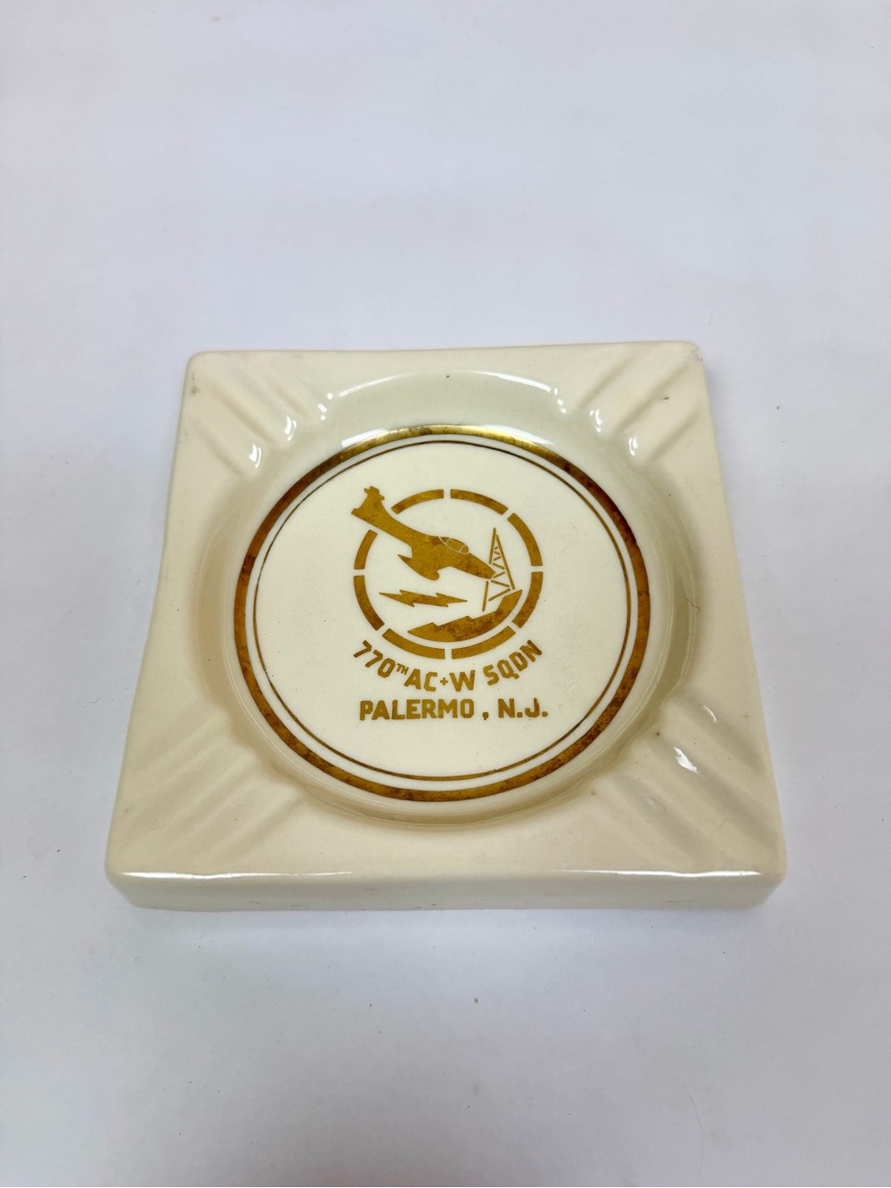 Vintage Palermo N.J. Ceramic Ashtray with Gold Logo